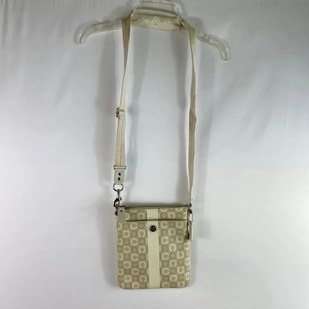 Coach white and beige leather swing pack crossbody bag